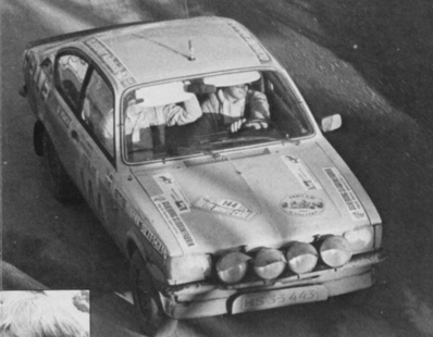 Holger Helle - Ole Hansen
47º Rallye Automobile de Monte-Carlo 1979. Opel Kadett GT/E (HS 33 443). Clasificado 28º.

Del 20 al 26 de Enero, Monte-Carlo.
Superficie: asfalto - nieve.

El Rally tenia un total de 4840 km de los que 619 km divididos en 30 tramos, eran especiales (1 de ellos fue cancelado SS13 St Barthelemy de 19 Km).

Se inscribieron 255 equipos, tomaron la salida 233, finalizaron 84.@
Palabras clave: Opel;Kadett;GT/E;Montecarlo;1979