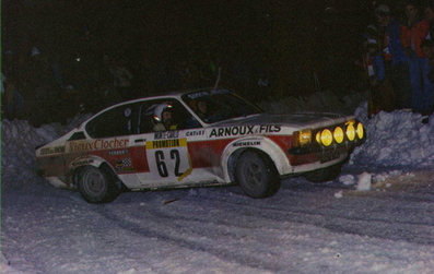Robert Cat - Alain Neyron
47º Rallye Automobile de Monte-Carlo 1979. Opel Kadett GT/E. Clasificado 31º.

Del 20 al 26 de Enero, Monte-Carlo.
Superficie: asfalto - nieve.

El Rally tenia un total de 4840 km de los que 619 km divididos en 30 tramos, eran especiales (1 de ellos fue cancelado SS13 St Barthelemy de 19 Km).

Se inscribieron 255 equipos, tomaron la salida 233, finalizaron 84.@
Palabras clave: Opel;Kadett;GT/E;Montecarlo;1979;nieve
