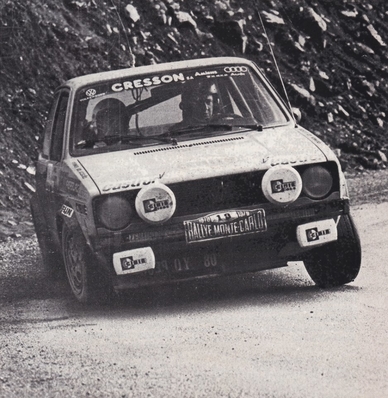 Jean-Luc Therier - Michel Vial
47º Rallye Automobile de Monte-Carlo 1979. Volkswagen Golf I GTi 1.6 (5039 QY 80). Clasificado 97º.

Del 20 al 26 de Enero, Monte-Carlo.
Superficie: asfalto - nieve - hielo.

El Rally tenia un total de 2554.00 km de los que 619.00 km divididos en 30 tramos eran especiales (1 de ellos fue cancelado SS13 St Barthelemy de 19 Km).

Se inscribieron 255 equipos, tomaron la salida 233, finalizaron 84.@
Palabras clave: ;Volkswagen;Golf;GTI;Montecarlo;1979