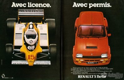 Con licencia / Con permiso
1979
Renault F1 RS10 Turbo / Renault 5 Turbo 
"Publicidad"
Palabras clave: 1979