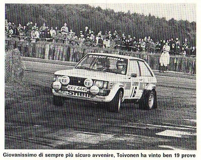 Henri Toivonen - Paul White
29º Lombard Rac Rally 1980. Talbot Lotus Sunbeam (KKV 444V). Clasificado 1º.

Henri tenía 24 años.
Esta victoria supuso entre otras cosas ser el piloto mas joven en ganar una prueba del Mundial de Rallyes, record que mantuvo en su poder durante 28 años, hasta que su compatriota Jari-Matti Latvala le superó al ganar el Rallye de Suecia 2008 con sus 22 años y 313 días.

Del 16 al 19 de Noviembre, Bath, Inglaterra.
Superficie: asfalto - tierra.

El Rally tenia un total de 2896 km de los que 708.09 km divididos en 70 tramos eran especiales, (3 de ellas fueron canceladas SS10 Kilburn de 3.06 Km, SS18 Guisborough de 7.24 Km y SS19 Ingleby de 4.02 Km).

Se inscribieron 150 equipos. tomaron la salida 142, finalizaron 48.@
Palabras clave: Henri_Toivonen;Paul_White;Talbot;Sunbeam;Lotus;Gran_Bretaña;1980;RAC_Rally