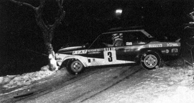 Markku Alén - Ilkka Kivimäki
48º Rallye Automobile de Monte-Carlo 1980. Fiat 131 Abarth. Abandonó por accidente en SS3 Savines de 17.20 Km.

Del 19 al 25 de Enero, Monte-Carlo.
Superficie: asfalto - nieve.

El Rally tenia un total de 3063.30 km de los que 695.30 km divididos en 33 tramos eran especiales, (4 de ellas fueron canceladas SS17 Pont du Fosse - Romette de 21 Km, SS20 Col du Corobin de 15 Km, SS32 Pont des Miolans - St Auban 2 de 24 Km y SS33 Roquesteron - Boyon 3 de 18 Km).

Se inscribieron 255 equipos, tomaron la salida 237, finalizaron 88.@
Palabras clave: Markku_Alen;Fiat;Abarth;1980;nieve;crash