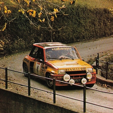 Jean Ragnotti - Jean-Marc Andrié
24º Tour de Corse - Rallye de France 1980. Renault 5 Turbo (126 TZ 91). Abandonó por el alternador en SS14 St Roch - Suariccio de 78.40 Km.

Del 24 al 25 de Octubre, Ajaccio, Córcega, Francia.
Superficie: asfalto.asphalt 1128.10 km

El Rally tenia un total de 1603 km de los que 1128.10 km divididos en 18 tramos eran especiales.

Kilómetros de algunos de los tramos:
SS2 Acqua d'Oria - Bicchisano de 69.10 km
SS5 Liamone - Suaricchio de 83.70 km
SS6 Santa Maria - Abbazia de 114.20 km
SS8 Aullene de 81.80 km
SS9 Muracciole - Pont St Laurent de 84.20 km
SS11 Barchetta - Ponte Nuovo de 80.10 km
SS12 Moltifao - Montegrosso de 78.80 km
SS13 Calvi - Marignana de 95.30 km
SS14 St Roch - Suariccio de 78.40 km
SS17 Quenza - Santa Giulia de 86.50 km
SS18 Calvese - Agosta de 58.80 km

Se inscribieron 133, tomaron la salida 122, finalizaron 16.
@
Palabras clave: ;Corse;Corcega;Renault;Turbo;1980