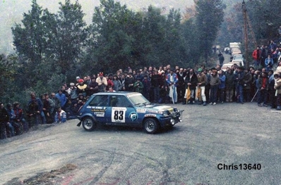 Paul Rouby - Alain Garçon
23º Critérium des Cévennes 1980. Renault 5 Alpine. Clasificado 11º.

Del 22 al 23 de Noviembre, Montpellier.
Superficie: asfalto.

La prueba tenía un total de 716.00 km de los que 417.00 km divididos en 15 tramos eran especiales.

Tomaron la salida 276 equipos, finalizaron 116.@
Palabras clave: Paul_Rouby;Criterium_Cevennes;Renault;Alpine;1980