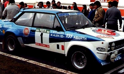 Markku Alén - Ilkka Kivimaki
15º Rallye de Portugal - Vinho do Porto 1981. Fiat 131 Abarth (TO V39606). Clasificado 1º.

Del 4 al 7 de Marzo, Estoril, Cascais, Lisboa, Portugal.
Superficie: asfalto - tierra.

El Rally tenia un total de 2571.00 km de los que 678.00 km divididos en 46 tramos eran especiales.

Se inscribieron 110 equipos, tomaron la salida 95, finalizaron 24.@
Palabras clave: Markku_Alen;Fiat;Abarth;Portugal;1981