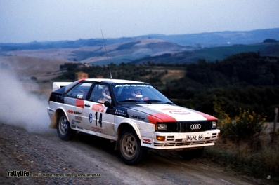 Michèle Mouton - Fabrizia Pons
23º Rally de Sanremo 1981. Audi Quattro (IN-NL 88). Clasificada 1ª.

Era la primera vez que una mujer ganaba una prueba del Mundial de Rallyes.... GRANDE MICHELE Y FABRIZIA !!!!

Del 5 y el 10 de Octubre, Sanremo, Italia.
Superficie: asfalto - tierra.

El Rally tenia un total de 2847 km de los que 751 km divididos en 61 tramos eran especiales, (2 de ellas fueron canceladas SS51 y SS56 San Romolo).

Tomaron la salida 63 equipos, finalizaron 27.@
Palabras clave: Michele_Mouton;Audi;Quattro;Sanremo;1981;Mujeres;Womens