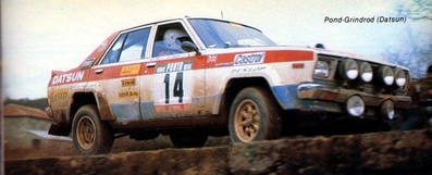 Anthony (Tony) Pond - Ian Grindrod
15º Rallye de Portugal Vinho do Porto 1981. Datsun 160J (KNY59 TSU 5211). Clasificado 5º.
Team Datsun Europe

Del 4 al 7 de Marzo, Estoril, Cascais, Lisboa, Portugal.
Superficie: asfalto - tierra.

El Rally tenia un total de 2571.00 km de los que 678.00 km divididos en 46 tramos eran especiales.

Se inscribieron 110 equipos, tomaron la salida 95, finalizaron 24.@
Palabras clave: Portugal;Datsun;1981
