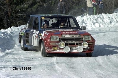 Alain Coppier - Josépha Laloz
49º Rallye Automobile de Monte-Carlo 1981. Renault 5 Turbo (3765 VM 31). Clasificado 10º.

Del 24 al 30 de Enero, Monte-Carlo.
Superficie: asfalto - nieve.

El Rally tenia un total de 3930.00 km de los que 750.00 km divididos en 32 tramos eran especiales.

Se inscribieron 274 equipos, tomaron la salida 263, finalizaron 133.@
Palabras clave: Alain_Coppier;Josepha_Laloz;Renault;Turbo;Montecarlo;1981;nieve