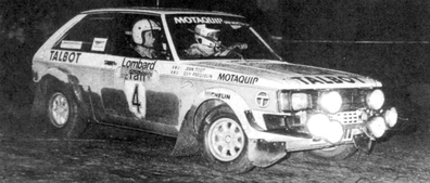 Guy Fréquelin - Jean Todt
30º Lombard RAC Rally 1981. Talbot Sunbeam Lotus (PVC 999W). Abandonó por accidente en SS51 Panperthog.

Del 22 al 24 de Noviembre, Chester, Cheshire, Inglaterra.
Superficie: asfalto - tierra.

El Rally tenia un total de 2720.00 km de los que 722.00 km divididos en 65 tramos eran especiales.

Se inscribieron 154 equipos, tomaron la salida 151, finalizaron 54.@
Palabras clave: ;Jean_Todt;Talbot;Sunbeam;Lotus;Gran_Bretaña;1981;RAC_Rally