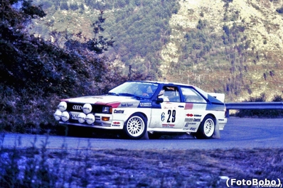 Michele Cinotto - Emilio Radaelli
23º Rally de Sanremo 1981. Audi Quattro (IN-NL 77). Abandonó por accidente en SS26 Talbot 1.

Del 5 al 10 de Octubre, Sanremo, Italia.
Superficie: asfalto - tierra.

El Rally tenia un total de 2847.00 km de los que 751.06 km divididos en 61 tramos eran especiales, (2 de ellas fueron canceladas SS51 Upega de 12.35 km y SS56 San Romolo de 34.95 km).

Tomaron la salida 63 equipos, finalizaron 27.

© Alberto Anam
@
Palabras clave: Michele_Cinotto;Audi;Quattro;Sanremo;1981
