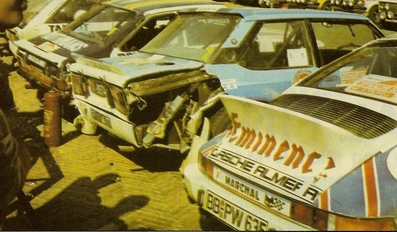 Parque Cerrado del 23º Rally de Sanremo 1981
El Porsche 911 SC (BB-PW 635) es el de Walter Röhrl - Christian Geistdörfer, abandonó por la caja de cambios en SS41 Kleber 2 de 7.85 km.

El Fiat 131 Abarth (TO R92452) es de Attilio Bettega - Maurizio Perissinot, abandonó por accidente SS17 Siem Ulignano 2 de 8.90 km.

También se pueden ver un Ford Escort MKII que podrí­a ser el de Ari Vatanen - David Richards, clasificado 4º, y un Talbot Sunbeam Lotus que podría ser de Henri Toivonen o Guy Fréquelin.

Del 5 al 10 de Octubre, Sanremo, Imperia, Liguria, Italia.
Superficie: asfalto - tierra.

El Rally tenia un total de 2792.00 km de los que 751.06 km divididos en 61 tramos eran especiales, (2 de ellas fueron canceladas SS51 Upega de 12.35 km y SS56 San Romolo de 34.95 km).

Tomaron la salida 63 equipos, finalizaron 27.
@
Palabras clave: Porsche;Fiat;Abarth;Parque_Cerrado;Sanremo;1981