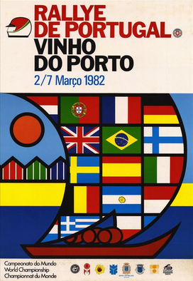 16º Rallye de Portugal Vinho do Porto 1982
Del 3 al 6 de Marzo, Estoril, Cascais, Lisboa, Portugal.
Superficie: asfalto - tierra.

El Rally tenia un total 2312 km de los que 637.07 km divididos 40 tramos eran especiales.

Se inscribieron 107 equipos, tomaron 91, finalizaron 23.
Palabras clave: Portugal;1982;Poster