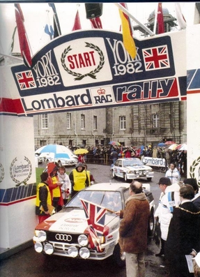 Hannu Mikkola - Arne Hertz
31º Lombard RAC Rally 1982. Audi Quattro (IN-NV 84). Clasificado 1º.

Del 21 al 25 de Noviembre, York, Inglaterra.
Superficie: asfalto - tierra.

El Rally tenia un total de 2970.00 km de los que 711.73 km divididos en 69 tramos eran especiales, (una de ellas fue cancelada SS46 Yair de 8.53 Km).

Se inscribieron 161 equipos, tomaron la salida 146, finalizaron 63.@
Palabras clave: ;Audi;Quattro;Gran_Bretaña;1982;RAC_Rally;Personajes;Inglaterra