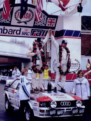 Hannu Mikkola - Arne Hertz
31º Lombard RAC Rally 1982. Audi Quattro (IN-NV 84). Clasificado 1º.

Del 21 al 25 de Noviembre, York, Inglaterra.
Superficie: asfalto - tierra.

El Rally tenia un total de 2970.00 km de los que 711.73 km divididos en 69 tramos eran especiales, (una de ellas fue cancelada SS46 Yair de 8.53 Km).

Se inscribieron 161 equipos, tomaron la salida 146, finalizaron 63.@
Palabras clave: ;Audi;Quattro;Gran_Bretaña;1982;RAC_Rally;Personajes;Inglaterra