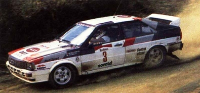 Michèle Mouton - Fabrizia Pons
4º Marlboro Rallye de Brasil 1982. Audi Quattro (IN-NU 38). Clasificada 1ª.

Último Rallye válido para el campeonato del Mundo ganado por Michèle Mouton.

Del 11 al 14 de Agosto, Sao Paulo, Brasil.
Superficie: tierra.

El Rally tenia un total de 2295 km de los que 705.98 km divididos en 29 tramos eran especiales, (5 de ellas fueron canceladas, SS7, SS14, SS15, SS20 y SS22).

Tomaron la salida 55 equipos, finalizaron 5.@
Palabras clave: Michele_Mouton;Audi;Quattro;Brasil;1982;Mujeres;Womens