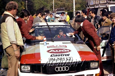 Michèle Mouton - Fabrizia Pons
16º Rallye de Portugal Vinho do Porto 1982. Audi Quattro (IN-NH 42). Clasificada 1ª.

Del 3 al 6 de Marzo, Estoril, Cascais, Lisboa, Portugal.
Superficie: asfalto - tierra.
El Rally tenia un total 2312 km de los que 637.07 km divididos 40 tramos eran especiales.
Se inscribieron 107 equipos, tomaron 91, finalizaron 23.@
Palabras clave: Michele_Mouton;Audi;Quattro;Portugal;1982;mujeres;Womens;Personajes;Parque_Cerrado