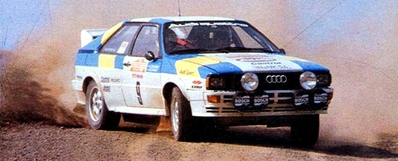 Stig Blomqvist - Björn Cederberg
24º Rally de Sanremo 1982. Audi Quattro (IN-NK 54). Clasificado 1º.

Del 3 al 9 de Octubre, Sanremo, Imperia, Liguria, Italia.
Superficie: asfalto - tierra.
El Rally tenia un total de 2663 km de los que 735.44 km divididos en 56 tramos eran especiales.
Tomaron la salida 90 equipos, finalizaron 27.@
Palabras clave: Stig_Blomqvist;Audi;Quattro;Grupo_B;Sanremo;1982