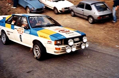 Stig Blomqvist - Björn Cederberg
24º Rally de Sanremo 1982. Audi Quattro (IN-NK 54). Clasificado 1º.

Del 3 al 9 de Octubre, Sanremo, Imperia, Liguria, Italia.
Superficie: asfalto - tierra.
El Rally tenia un total de 2663 km de los que 735.44 km divididos en 56 tramos eran especiales.
Tomaron la salida 90 equipos, finalizaron 27.@
Palabras clave: Stig_Blomqvist;Audi;Quattro;Grupo_B;Sanremo;1982