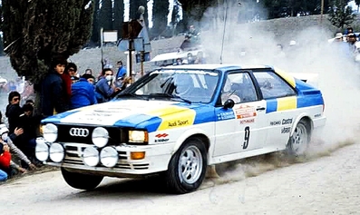 Stig Blomqvist - Björn Cederberg
24º Rally de Sanremo 1982. Audi Quattro (IN-NK 54). Clasificado 1º.

Del 3 al 9 de Octubre, Sanremo, Imperia, Liguria, Italia.
Superficie: asfalto - tierra.
El Rally tenia un total de 2663 km de los que 735.44 km divididos en 56 tramos eran especiales.
Tomaron la salida 90 equipos, finalizaron 27.@
Palabras clave: Stig_Blomqvist;Audi;Quattro;Grupo_B;Sanremo;1982