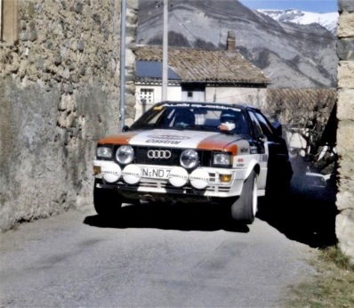 Hannu Mikkola - Arne Hertz
50º Rallye Automobile de Monte-Carlo 1982. Audi Quattro (IN-ND 78). Clasificado 2º.

Del 16 al 22 de Enero, Monte Carlo.
Superficie: asfalto - nieve.

El Rally tenia un total de 4082.71 km de los que 747.81 km divididos en 32 tramos eran especiales, (2 de ellas fueron canceladas SS7 Trigance - Chateauvieux 1 de 28,53 Km y SS15 St Jean en Royans - La Chapelle en Vercors de 38,67 Km).

Se inscribieron 306 equipos, tomaron la salida 299, finalizaron 140.@
Palabras clave: ;Audi;Quattro;Montecarlo;1982