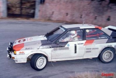 Hannu Mikkola - Arne Hertz
50º Rallye Automobile de Monte-Carlo 1982. Audi Quattro (IN-ND 78). Clasificado 2º.

Del 16 al 22 de Enero, Monte Carlo.
Superficie: asfalto - nieve.

El Rally tenia un total de 4082.71 km de los que 747.81 km divididos en 32 tramos eran especiales, (2 de ellas fueron canceladas SS7 Trigance - Chateauvieux 1 de 28,53 Km y SS15 St Jean en Royans - La Chapelle en Vercors de 38,67 Km).

Se inscribieron 306 equipos, tomaron la salida 299, finalizaron 140.@
Palabras clave: Hannu_Olavi_Mikkola;Arne_Hertz;Audi;Quattro;Montecarlo;1982