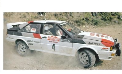 Hannu Mikkola - Arne Hertz
24º Rallye de Sanremo 1982. Audi Quattro (IN-NN 82). Clasificado 2º.

Del 3 al 9 de Octubre, Sanremo, Imperia, Liguria, Italia.
Superficie: asfalto - tierra.
El Rally tenia un total de 2663 km de los que 735.44 km divididos en 56 tramos eran especiales.
Tomaron la salida 90 equipos, finalizaron 27.@
Palabras clave: Hannu_Mikkola;Audi;Quattro;Sanremo;1982