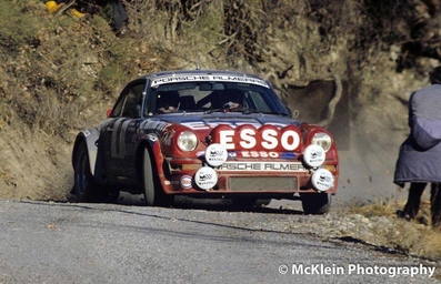 Jean-Luc Thérier - Michel Vial
50º Rallye Automobile de Monte-Carlo 1982. Porsche 911 SC (9262 SC 34). Clasificado 3º.
(Col de Corobin).

Del 16 al 22 de Enero, Monte Carlo.
Superficie: asfalto - nieve.

El Rally tenia un total de 4082.71 km de los que 747.81 km divididos en 32 tramos eran especiales, (2 de ellas fueron canceladas SS7 Trigance - Chateauvieux 1 de 28,53 Km y SS15 St Jean en Royans - La Chapelle en Vercors de 38,67 Km).

Se inscribieron 306 equipos, tomaron la salida 299, finalizaron 140.

© McKlein Photography
@@
Palabras clave: ;Porsche;SC;Montecarlo;1982