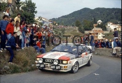 Michèle Mouton - Fabrizia Pons
24º Rally de San Remo 1982. Audi Quattro (IN-NU 84). Clasificada 4ª.

Del 3 al 9 de Octubre, Sanremo, Imperia, Liguria, Italia.
Superficie: asfalto - tierra.

El Rally tenia un total de 2663 km de los que 735.44 km divididos en 56 tramos eran especiales.

Tomaron la salida 90 equipos, finalizaron 27.@
Palabras clave: Michele_Mouton;Fabrizia_Pons;Audi;Grupo_B;Quattro;Sanremo;1982;Mujeres;Womens