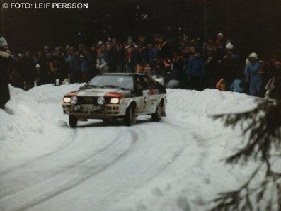 Michèle Mouton - Fabrizia Pons
32º International Swedish Rally 1982. Audi Quattro (IN-NU 81). Clasificada 5ª.
Audi Sport

Del 12 al 14 de Febrero, Karlstad, Suecia.
Superficie: nieve - hielo.

El Rally tenia un total de 1390.00 km de los que 366.51 km divididos en 25 tramos eran especiales (2 de ellas fueron canceladas SS11 Rada de 6 Km y SS14 Klaralven de 8 Km).

Tomaron la salida 116 equipos, finalizaron 68.@
Palabras clave: Michele_Mouton;Fabrizia_Pons;Audi;Quattro;Suecia;grupo_B;nieve;1982;Mujeres;Womens