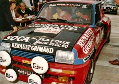 Robert Simonetti - Jean-Michel Simonetti
26º Tour de Corse - Rallye de France 1982. Renault 5 Turbo. Clasificado 10º.

Del 6 al 8 de Mayo, Ajaccio, Córcega, Francia.
Superficie: asfalto.

El Rally tenia un total de 1616.70 km de los que 1176.10 km divididos en 27 tramos eran especiales.

Se inscribieron 181 equipos, tomaron la salida 177, finalizaron 47.@
Palabras clave: Renault;Turbo;Corse;Corcega;1982