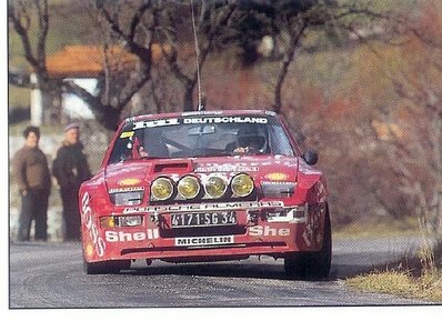 Jürgen Barth - Roland Kussmaul
50º Rallye Automobile de Monte-Carlo 1982. PPorsche 924 Carrera GTS (4171 SG 34). Clasificado 10º.

Del 16 al 22 de Enero, Monte Carlo.
Superficie: asfalto - nieve.

El Rally tenia un total de 4082.71 km de los que 747.81 km divididos en 32 tramos eran especiales, (2 de ellas fueron canceladas SS7 Trigance - Chateauvieux 1 de 28,53 Km y SS15 St Jean en Royans - La Chapelle en Vercors de 38,67 Km).

Se inscribieron 306 equipos, tomaron la salida 299, finalizaron 140.@
Palabras clave: Porsche;Grupo_B;Montecarlo;1982