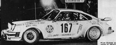 Bernard Chenevière - André Lassere
50º Rallye Automobile de Monte-Carlo 1982. Porsche 934 Turbo. Clasificado 16º.

Del 16 al 22 de Enero, Monte Carlo.
Superficie: asfalto - nieve.

El Rally tenia un total de 4082.71 km de los que 747.81 km divididos en 32 tramos eran especiales, (2 de ellas fueron canceladas SS7 Trigance - Chateauvieux 1 de 28,53 Km y SS15 St Jean en Royans - La Chapelle en Vercors de 38,67 Km).

Se inscribieron 306 equipos, tomaron la salida 299, finalizaron 140.@

Palabras clave: Porsche;Turbo;Montecarlo;1982