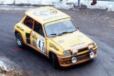 Paul Rouby - Alain Giron
50º Rallye Automobile de Monte-Carlo 1982. Renault 5 Turbo (3260 RN 84). Clasificado 18º.

Del 16 al 22 de Enero, Monte Carlo.
Superficie: asfalto - nieve.

El Rally tenia un total de 4082.71 km de los que 747.81 km divididos en 32 tramos eran especiales, (2 de ellas fueron canceladas SS7 Trigance - Chateauvieux 1 de 28,53 Km y SS15 St Jean en Royans - La Chapelle en Vercors de 38,67 Km).

Se inscribieron 306 equipos, tomaron la salida 299, finalizaron 140.@
Palabras clave: Renault;Turbo;Montecarlo;1982