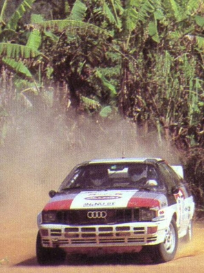 Hannu Mikkola - Arne Hertz
4º Marlboro Rallye de Brasil 1982. Audi Quattro (IN-NU 81). Abandonó por accidente en SS5 Catucaba de 33.39 Km.

Del 11 al 14 de Agosto, Sao Paulo, Brasil.
Superficie: tierra.

El Rally tenia un total de 2295 km de los que 705.98 km divididos en 29 tramos eran especiales, (5 de ellas fueron canceladas, SS7, SS14, SS15, SS20 y SS22).

Tomaron la salida 55 equipos, finalizaron 5.@
Palabras clave: ;Brasil;Audi;Quattro;1982