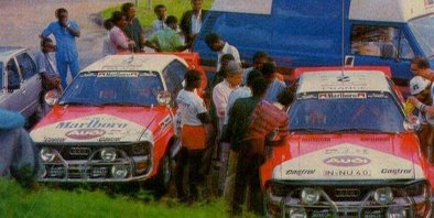 14º Rallye Côte d'Ivoire 1982
2# Audi Quattro (IN-NU 40) de Michèle Mouton - Fabrizia Pons, abandonó por accidente antes de llegar al CH46.

5# Audi Quattro (IN-NU 38) de Hannu Mikkola - Roland Gumpert.
Llegaron fuera de tiempo en una etapa conscientes de lo que hací­an.
La idea era que Roland Gumpert, (ingeniero y director deportivo de Audi Sport en aquellos años), como copiloto, hacer de asistencia rápida a Michèle Mouton, que estaba en plena lucha con Walter Röhrl para el Campeonato del Mundo.

Era la penúltima prueba del Campeonato y Michèle Mouton estaba en plena lucha con Walter Röhrl (Opel Ascona 400) para coronarse Campeona del Mundo de Rallyes... pero no pudo ser... no pudo ser...

Michele poco antes de empezar la prueba tuvo una triste noticia a través de una llamada de su madre informandole que su padre había fallecido.

Michele en primer momento no quiso ni tomar la salida de la prueba y volar inmediatamente para estar junto a su madre, pero su madre le dijo que no lo hiciera, que su padre hubiera querido que tomara la salida y compitiera.

Michele le hizo caso a su madre... pero... ni su cabeza ni su ánimo eran los mas adecuados para estar centrada al 100% en la carrera.

Del 27 de Octubre al 1 de Noviembre, Abidjan, Costa d'Ivori, África.
Superficie: tierra.

El Rally tenia un total de 4.995 con 54 controles horarios.

Tomaron la salida 56 equipos, finalizaron 6.
@
Palabras clave: Audi;Quattro;Cote_Ivory;Costa_Marfil;Africa;1982;Womens;Mujeres;Grupo_B;Hannu_Mikkola;Parque_Cerrado