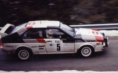 Michèle Mouton - Fabrizia Pons
50º Rallye Automobile de Monte-Carlo 1982. Audi Quattro (IN-ND 21). Abandonó por accidente en SS11 Pont des Miolans - St Auban 1 de 24,28 Km.

Del 16 al 22 de Enero, Monte Carlo.
Superficie: asfalto - nieve.

El Rally tenia un total de 4082.71 km de los que 747.81 km divididos en 32 tramos eran especiales, (2 de ellas fueron canceladas SS7 Trigance - Chateauvieux 1 de 28,53 Km y SS15 St Jean en Royans - La Chapelle en Vercors de 38,67 Km).

Se inscribieron 306 equipos, tomaron la salida 299, finalizaron 140.@
Palabras clave: Michele_Mouton;Audi;Quattro;Montecarlo;1982;Grupo_B