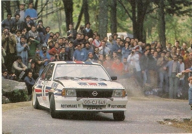 Henri Toivonen - Fred Gallagher
16º Rallye de Portugal Vinho do Porto 1982. Opel Ascona 400 (GG-CJ 649). Abandonó por el embrague en SS35 Lousa 1 de 10.63 Km.

Del 3 al 6 de Marzo, Estoril, Cascais, Lisboa, Portugal.
Superficie: asfalto - tierra.
El Rally tenia un total 2312 km de los que 637.07 km divididos 40 tramos eran especiales.
Se inscribieron 107 equipos, tomaron 91, finalizaron 23.@
Palabras clave: Henri_Toivonen;Opel;Ascona;Portugal;1982