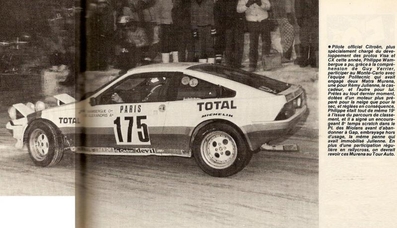 Philippe Wambergue - Jean de Alexandris
50º Rallye Automobile de Monte-Carlo 1982. Matra Murena (6639 NZ 78). Abandonó.

Del 16 al 22 de Enero, Monte Carlo.
Superficie: asfalto - nieve.

El Rally tenia un total de 4082.71 km de los que 747.81 km divididos en 32 tramos eran especiales, (2 de ellas fueron canceladas SS7 Trigance - Chateauvieux 1 de 28,53 Km y SS15 St Jean en Royans - La Chapelle en Vercors de 38,67 Km).

Se inscribieron 306 equipos, tomaron la salida 299, finalizaron 140.@

Palabras clave: Matra;Murena;Montecarlo;1982