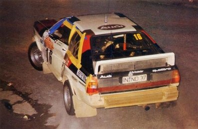 Harald Demuth - Arwed Fischer
24º Rally de Sanremo 1982. Audi Quattro (Gr.4). Abandonò por motor en SS50 Ronde de 46.55 Km.
El Rally tenia un total de 2663 km de los que 735 km divididos en 56 tramos, eran especiales.
Tomaron la salida 90 participantes, finalizaron 27.@
Palabras clave: Audi;Quattro;Sanremo;1982