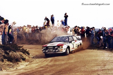 Hannu Mikkola - Arne Hertz
17º Rallye de Portugal - Vinho do Porto 1983. Audi Quattro A1 (IN-NM 62). Clasificado 1º.

Del 2 al 5 de Marzo, Estoril, Lisboa, Portugal.
Supeficie: asfalto - tierra.

El Rally tenia un total de 2325 km de los que 674.50 km divididos en 43 tramos eran especiales (3 de ellos fueron cancelados SS12 Figueira de Foz de 9 Km, SS13 Prestimo de 12,50 Km, SS14 Vouga de 10 Km).

Tomaron la salida 86 equipos, finalizaron 31.@
Palabras clave: ;Audi;Quattro;Portugal;Grupo_B;1983