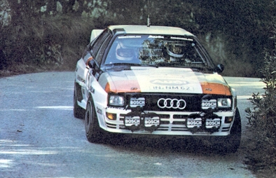 Hannu Mikkola - Arne Hertz
17º Rallye de Portugal - Vinho do Porto 1983. Audi Quattro A1 (IN-NM 62). Clasificado 1º.

Del 2 al 5 de Marzo, Estoril, Lisboa, Portugal.
Supeficie: asfalto - tierra.

El Rally tenia un total de 2325 km de los que 674.50 km divididos en 43 tramos eran especiales (3 de ellos fueron cancelados SS12 Figueira de Foz de 9 Km, SS13 Prestimo de 12,50 Km, SS14 Vouga de 10 Km).

Tomaron la salida 86 equipos, finalizaron 31.@
Palabras clave: ;Audi;Quattro;Portugal;Grupo_B;1983