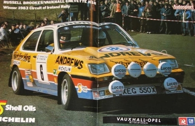 Russell Brookes - Mike Broad
44º Rothmans Circuit of Ireland Rally 1983. Vauxhall Chevette 2300 HSR (XEG 550X). Clasificado 1º.

Del 1 al 5 de Abril, Belfast, Irlanda del Norte.

El Rally tenia un total de 864.82 Km cronometrados divididos en 5 etapas y 54 tramos eran especiales (2 de ellos fueron cancelados SS34 Glen Ellen de 13.26 km y SS41 Ballybuck de 17.28km).

Tomaron la salida 105 equipos, finalizaron 34.@
Palabras clave: Vauxhall_Chevette;Grupo_B;Circuit_Ireland;Irlanda;1983