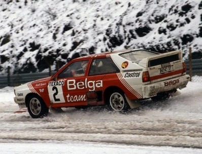 Marc Duez - Willy Lux
26º Boucles de Spa - Monopole 1983. Audi Quattro A1 (IN-ND 37). Clasificado 1º.

Del 4 al 6 de Febrero, Spa, Lieja, Belgica.
Superficie: asfalto.

El Rally tenia un total de 545.00 km cronometrados.
Desconocemos en cuantos tramos especiales se dividían.

Tomaron la salida 90 equipos, finalizaron 23.@
Palabras clave: ;Audi;Quattro;Grupo_B;Boucles_Spa;Belgica;1983;nieve
