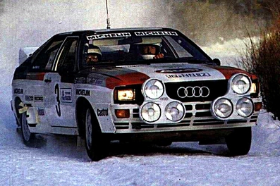 Hannu Mikkola - Arne Hertz
33º International Swedish Rally (Suecia) 1983. Audi Quattro A1 (IN-NN 82). Clasificado 1º.

Del 11 al 13 de Febrero, Karlstad, Suecia.
Superficie: nieve - hielo.

El Rally tenia un total de 1505.00 km de los que 476.10 km divididos en 25 tramos eran especiales (uno de ellas fue cancelada SS12 Radasjon de 6 Km).

Se inscribieron 137 equipos, tomaron la salida 137, finalizaron 67.@
Palabras clave: ;Audi;Grupo_B;Quattro;Suecia;nieve;1983