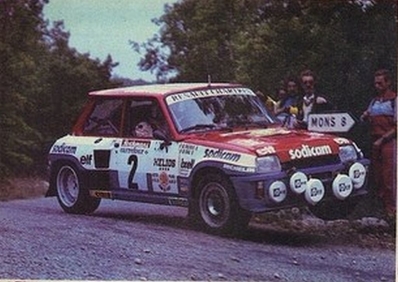 Jean-Luc Thérier - Michel Vial
18º Rallye International d'Antibes 1983. Renault 5 Turbo Tour de Corse (21 QV 28). Clasificado 1º.

Del 13 al 15 de Octubre, Antibes, Alpes Marítimos, Provenza-Alpes-Costa Azul, Francia.
Superficie: asfalto.

El Rallye tenia un total de 513.00 km cronometrados.
Desconocemos en cuantos tramos especiales se dividian.

Tomaron la salida 153 equipos, finalizaron 69.@
Palabras clave: ;Renault;Turbo;Grupo_B;Antibes;1983