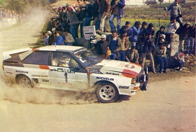 Michèle Mouton - Fabrizia Pons
17º Rallye de Portugal - Vinho do Porto 1983. Audi Quattro A1 (IN-NM 82). Clasificada 2ª.

Del 2 al 5 de Marzo, Estoril, Lisboa, Portugal.
Supeficie: asfalto - tierra.

El Rally tenia un total de 2325 km de los que 674.50 km divididos en 43 tramos eran especiales (3 de ellos fueron cancelados SS12 Figueira de Foz de 9 Km, SS13 Prestimo de 12,50 Km, SS14 Vouga de 10 Km).

Tomaron la salida 86 equipos, finalizaron 31.@
Palabras clave: Michele_Mouton;Audi;Quattro;Grupo_B;Portugal;1983