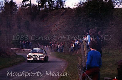 William Robert (Bertie) Fisher - Austin Frazer
44º Rothmans Circuit of Ireland Rally 1983. Opel Ascona 400. Clasificado 2º.

Del 1 al 5 de Abril, Belfast, Irlanda del Norte.

El Rally tenia un total de 864.82 Km cronometrados divididos en 5 etapas y 54 tramos eran especiales (2 de ellos fueron cancelados SS34 Glen Ellen de 13.26 km y SS41 Ballybuck de 17.28km).

Tomaron la salida 105 equipos, finalizaron 34.@
Palabras clave: Opel;Ascona;Grupo_B;Circuit_Ireland;Irlanda;1983