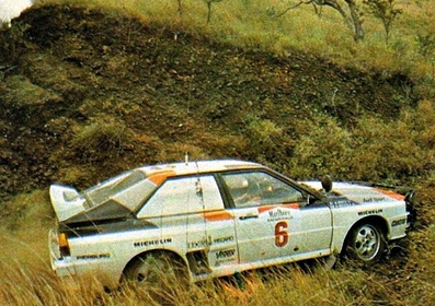 Hannu Mikkola - Arne Hertz
31º Marlboro Safari Rally 1983. Audi Quattro A1 (IN-YC 17). Clasificado 2º.

Del 30 de Marzo al 4 de Abril, Nairobi, Kenya, África.
Superficie: tierra.

El Rally tenia un total de 5035 km en los que 1620.95 km se encontraban 26 controles horarios.

Tomaron la salida 78 equipos, finalizaron 22.@
Palabras clave: ;Audi;Quattro;Grupo_B;Safari;1983