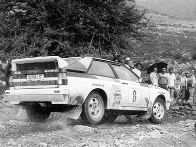 Stig Blomqvist - Björn Cederberg
30º Rothmans Acropolis Rally 1983. Audi Quattro A2 (IN-NN 17). Clasificado 3º.

Del 30 de Mayo al 2 de Junio, Atenas, Grecia.
Superficie: tierra.

El Rally tenia un total de 2264 km de los que 843.30 km divididos en 45 tramos eran especiales, (uno de ellos fue cancelado SS22 Tsouka de 6.57 km).

Tomaron la salida 120 equipos, finalizaron 36.@
Palabras clave: Stig_Blomqvist;Audi;Quattro;Grupo_B;Grecia;1983;Acropolis