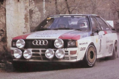 Stig Blomqvist - Bjorn Cederberg
51º Rallye Automobile de Monte-Carlo 1983. Audi Quattro A1 (IN-NV 84). Clasificado 3º.

Del 22 al 28 de Enero, Monte-Carlo.
Superficie: asfalto - nieve.

RMC clasificó a todos los equipos que terminaron el 